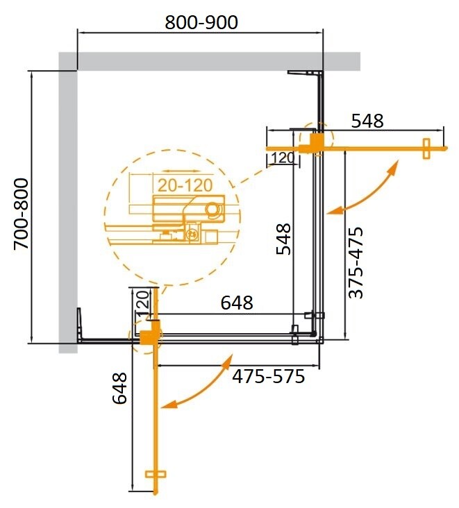 Душевой уголок CEZARES SLIDER-AH-2-70/80-80/90-C-GM
