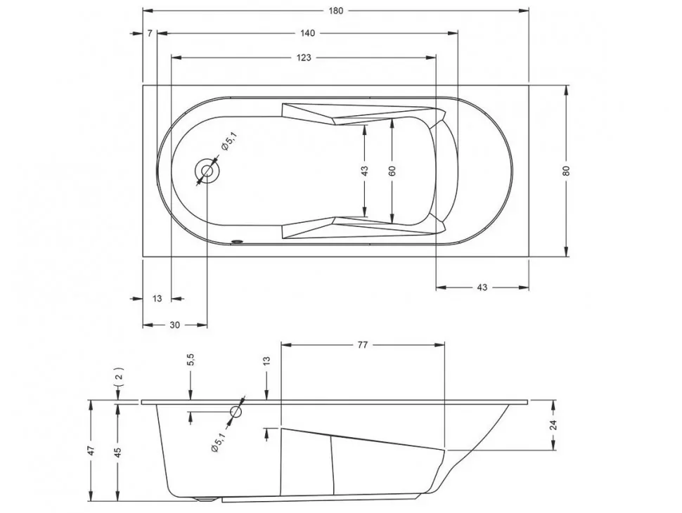 Riho Lazy Left ванна акриловая прямоугольная 180х80 BC4300500000000