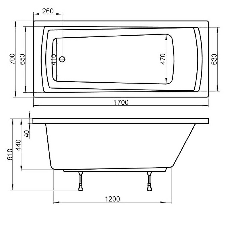 Ravak Domino Plus170*70 ванна акриловая прямоугольная C632R00000