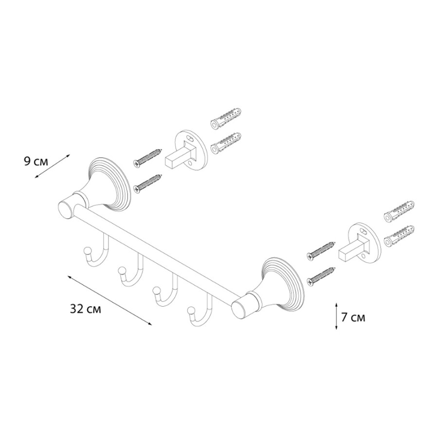 Fixsen планка на 4 крючка FX-71605-4B