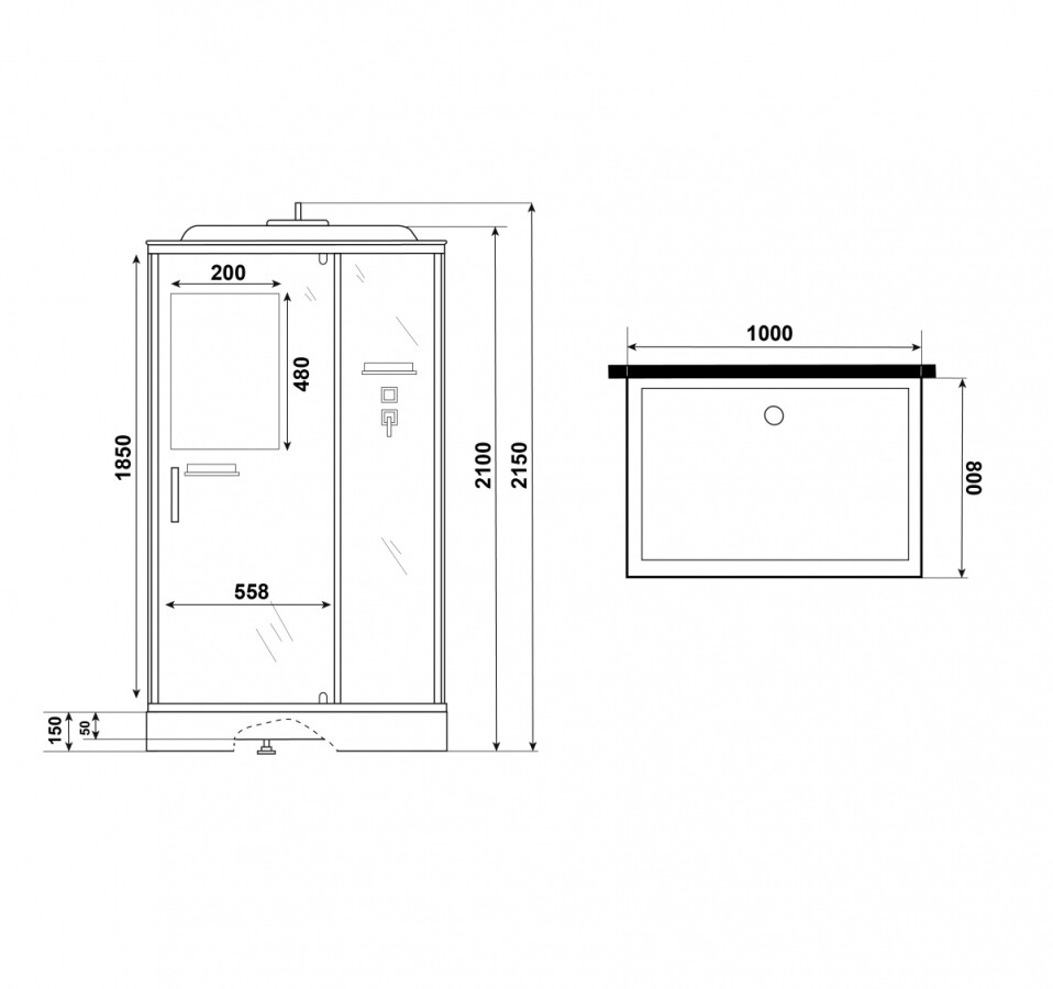 Душевая кабина Niagara Standart ST100/80/15Q/BL (100х80х215) поддон 15см,распашная,черный,3 места