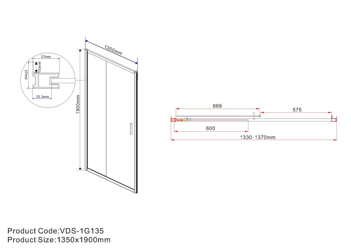 Vincea Garda душевая дверь VDS-1G135CH профиль хром, рифленое