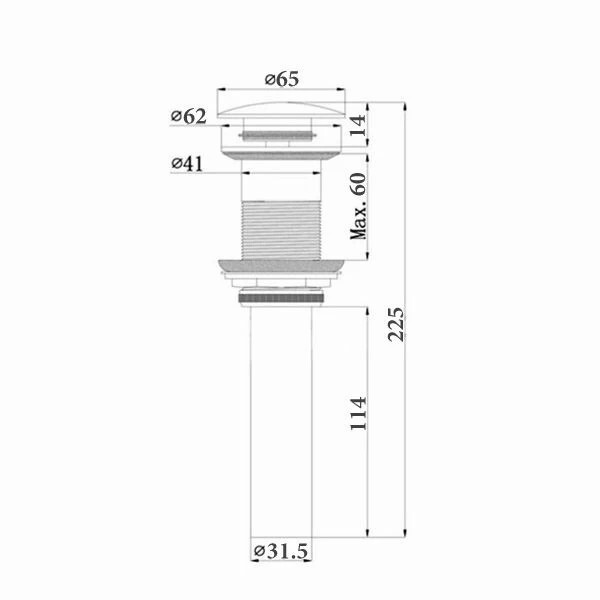 Донный клапан с керамическим верхом Comforty DK-01G золото без перелива