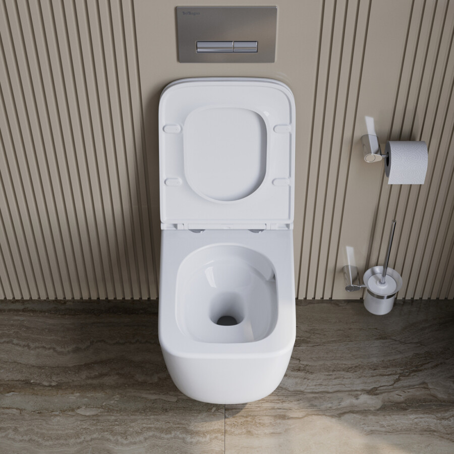 Унитаз подвесной безободковый с сиденьем и смывом TORNADO BelBagno LUCE-TOR BB076CH-TOR/SC