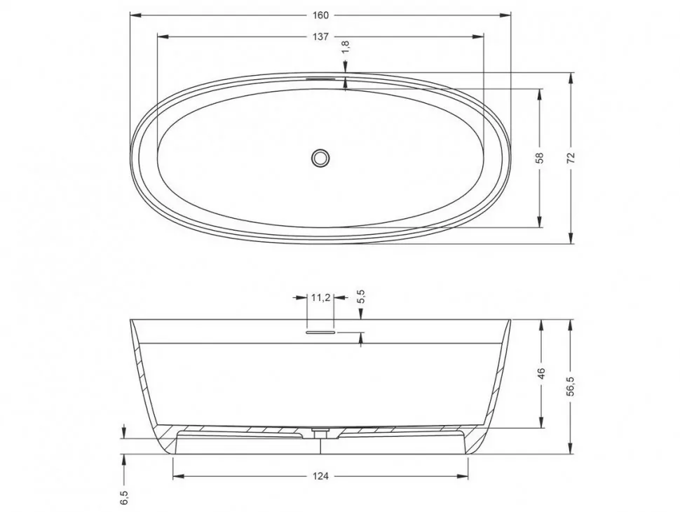 Riho Oval Solid Surface ванна овальная 160х72 BS6700500000000