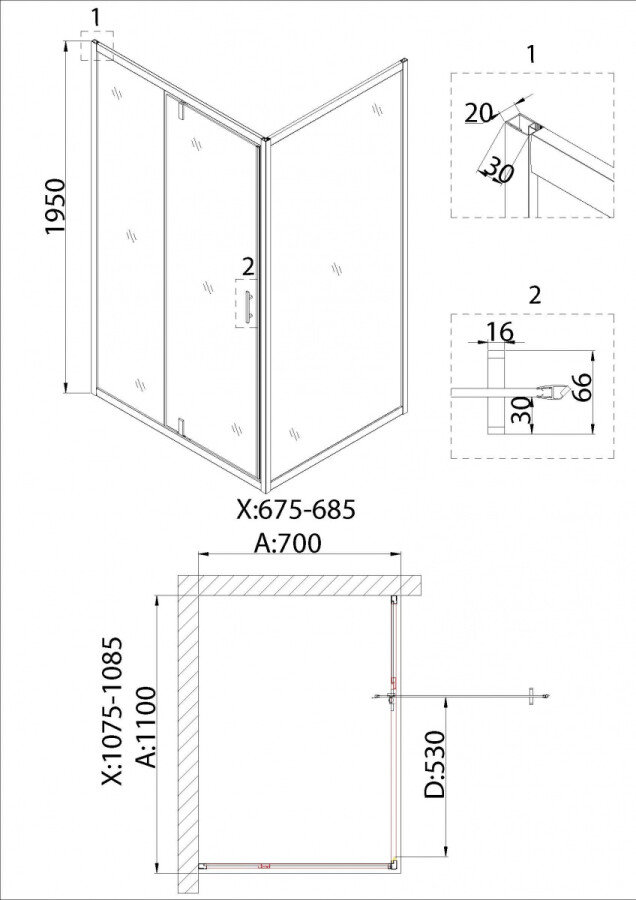 Душевой уголок 110x70 Niagara NG-63-11A-A70