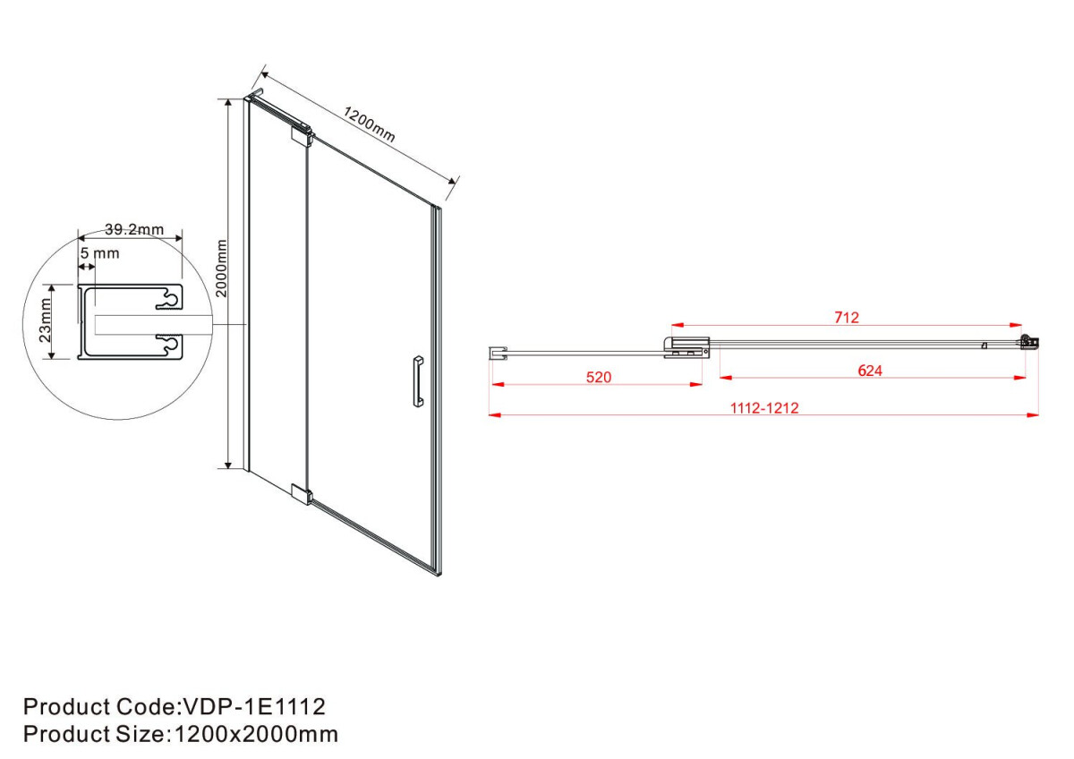 Vincea Extra душевая дверь VDP-1E1112CLB профиль черный, прозрачное