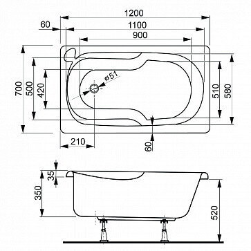 Ванна акриловая Vagnerplast Nike прямоугольная 120x70 белая VPBA127NIK2E-04