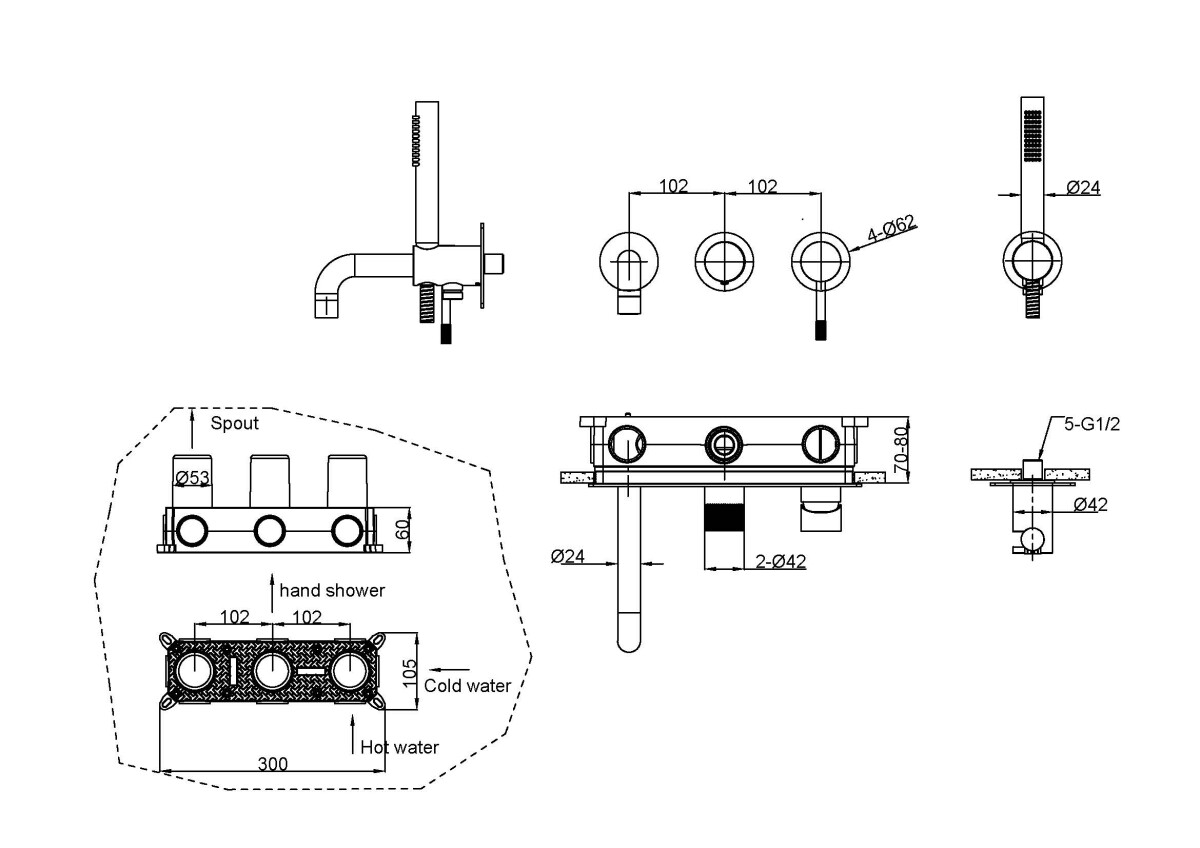 Смеситель для ванны встраиваемый Boheme Uno Черный матовый 464-3-B