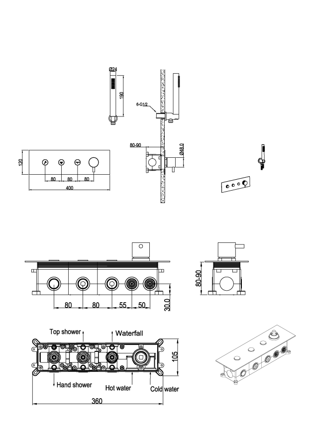 Встраиваемый смеситель с ручным душем Boheme Fusion Black 130-SYS-B