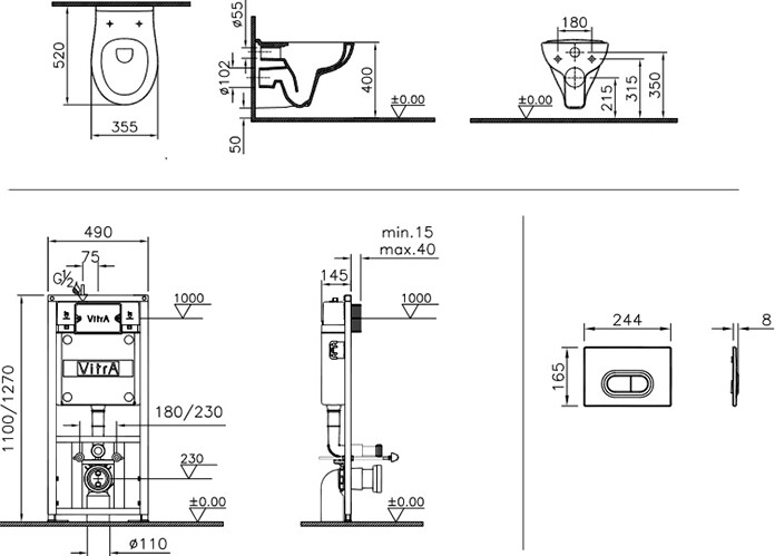 VitrA S20 9004B003-7202 унитаз подвесной + инсталляция