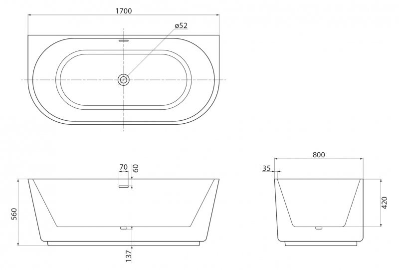 BelBagno BB108-170-80 ванна акриловая пристенная 170х80