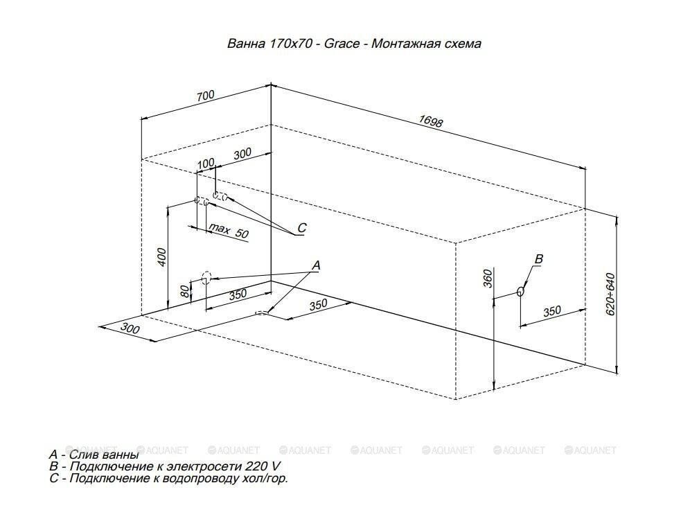 Акриловая ванна Aquanet Grace 170x70 (с каркасом) 00312653