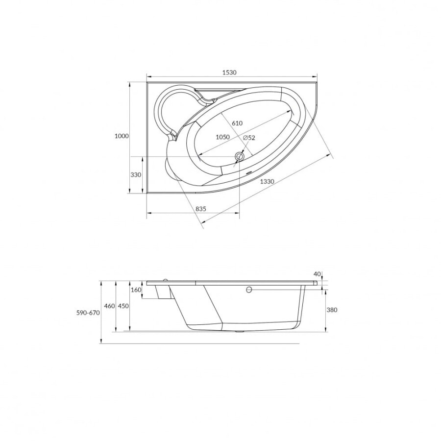 Cersanit Kaliope 153*100 ванна акриловая асимметричная R 63442