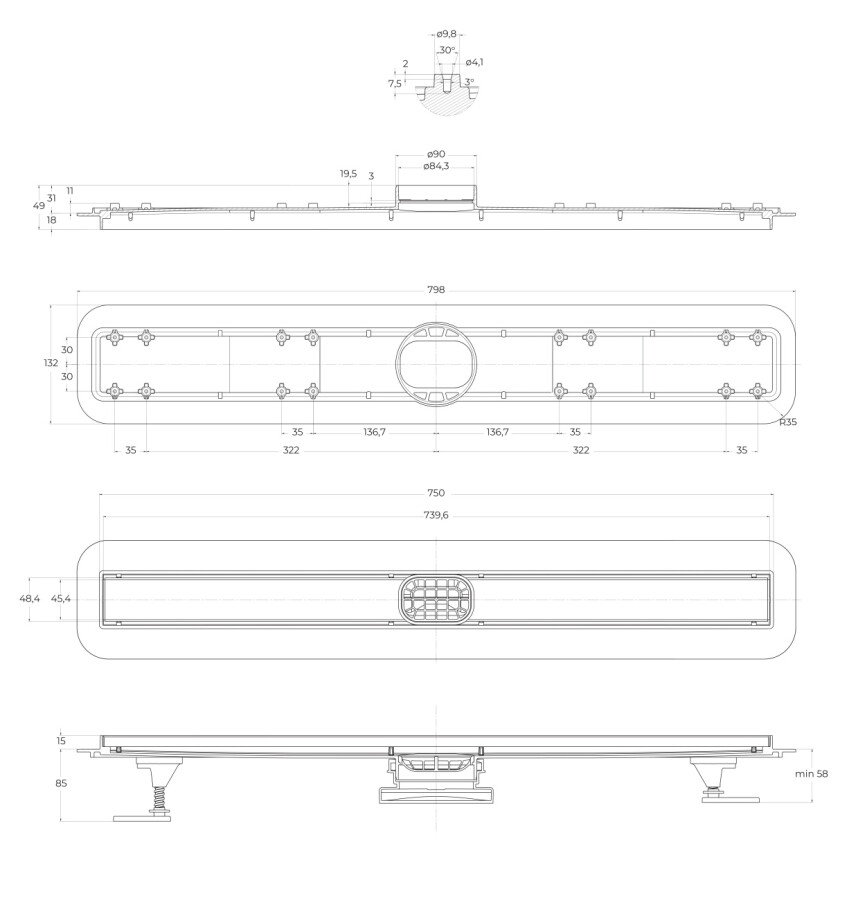 Душевой линейный трап 80 см BelBagno BB-LD-LUCE-80-NERO лоток чёрный матовый