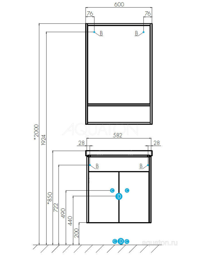 Акватон Флай 60 см тумба с раковиной дуб крафт бел 1A237301FAX10