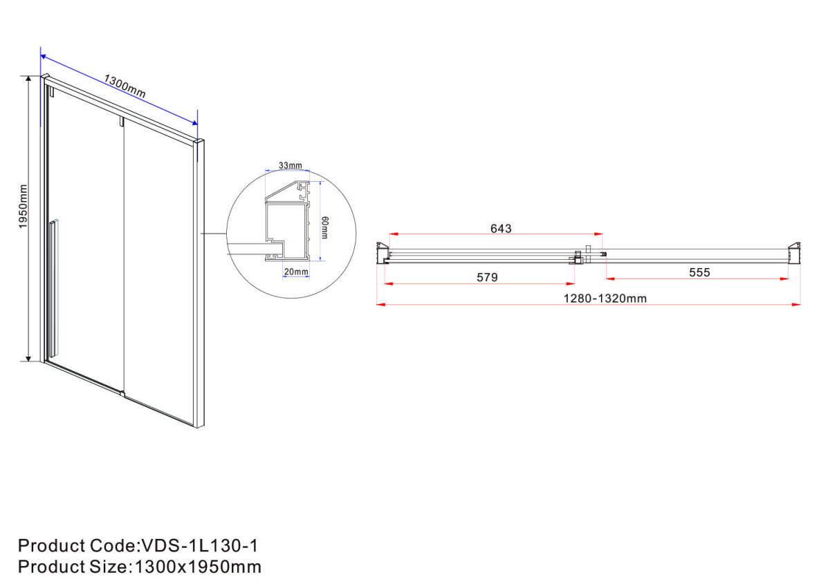 Vincea Lugano душевая дверь VDS-1L130CLB-1 130х195 черный профиль