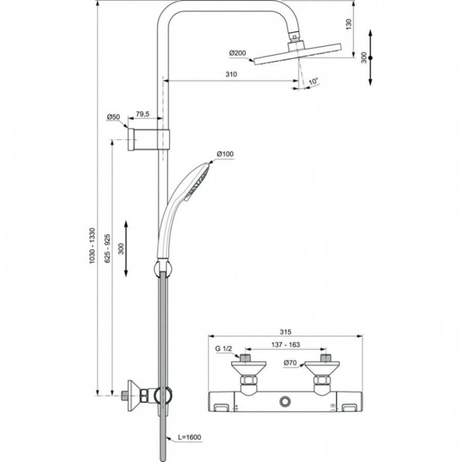 Ideal Standard душевая система с термостатическим смесителем A7701AA