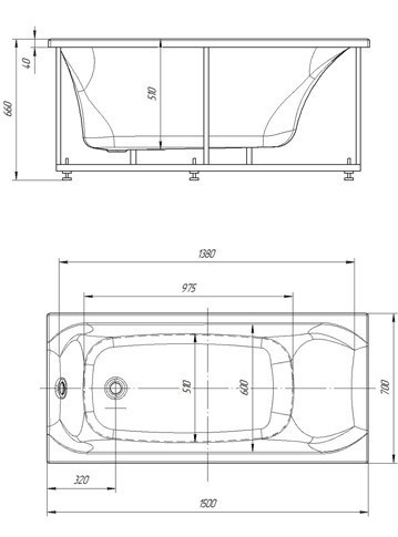 Акватек Альфа ванна гидромассажная прямоугольная стандартные форсунки 150x70 см