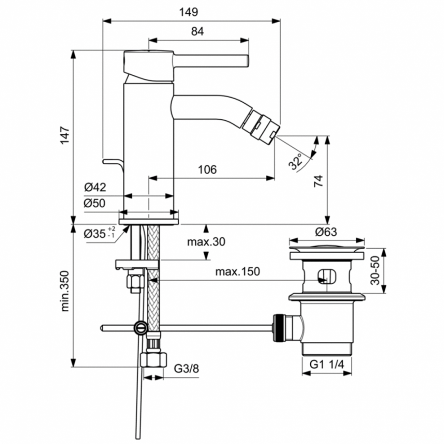 Ideal Standard Ceraline смеситель для биде BC197XG