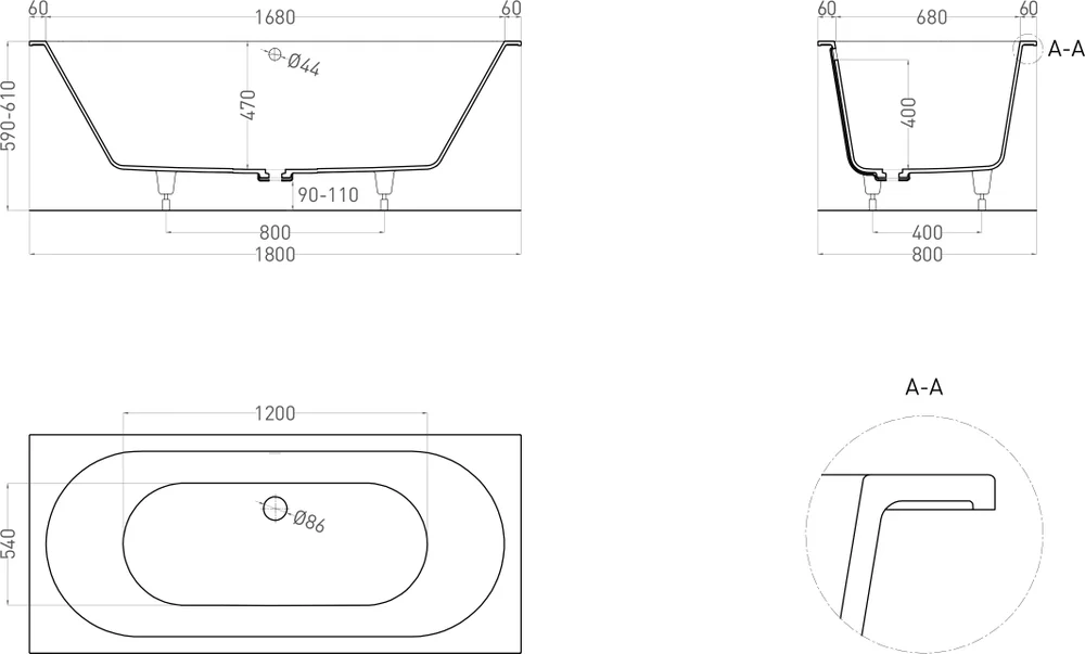 Salini Ornella Axis S-Stone ванна прямоугольная 180х80 103421M