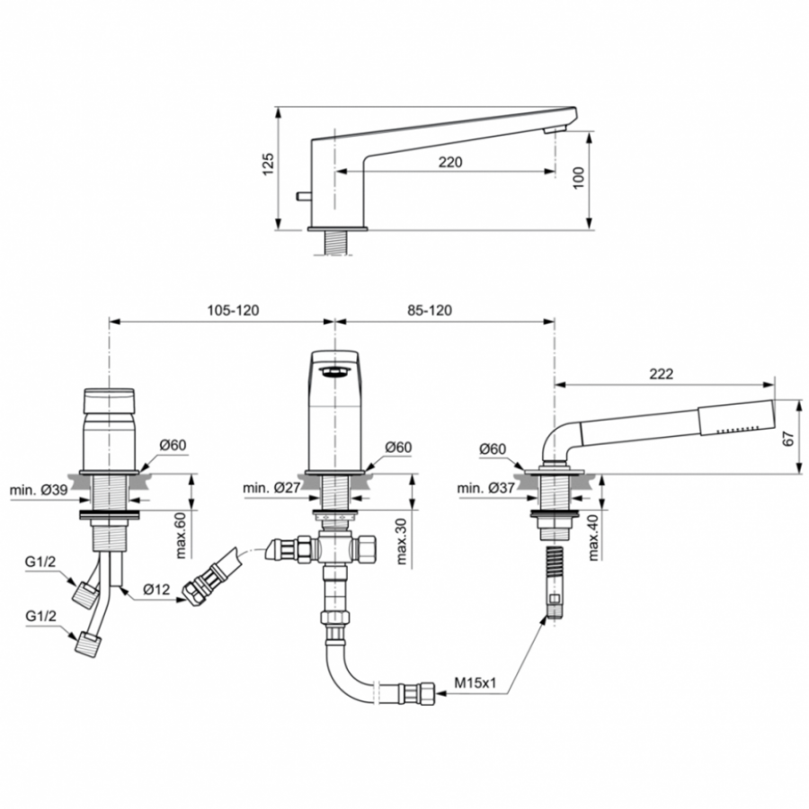 Ideal Standard Tonic смеситель на борт ванны A6348AA