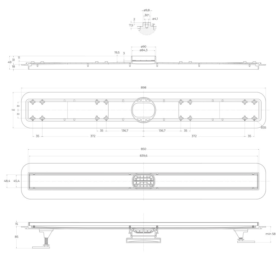 Душевой линейный трап 90 см BelBagno BB-LD-LUCE-90-NERO лоток чёрный матовый