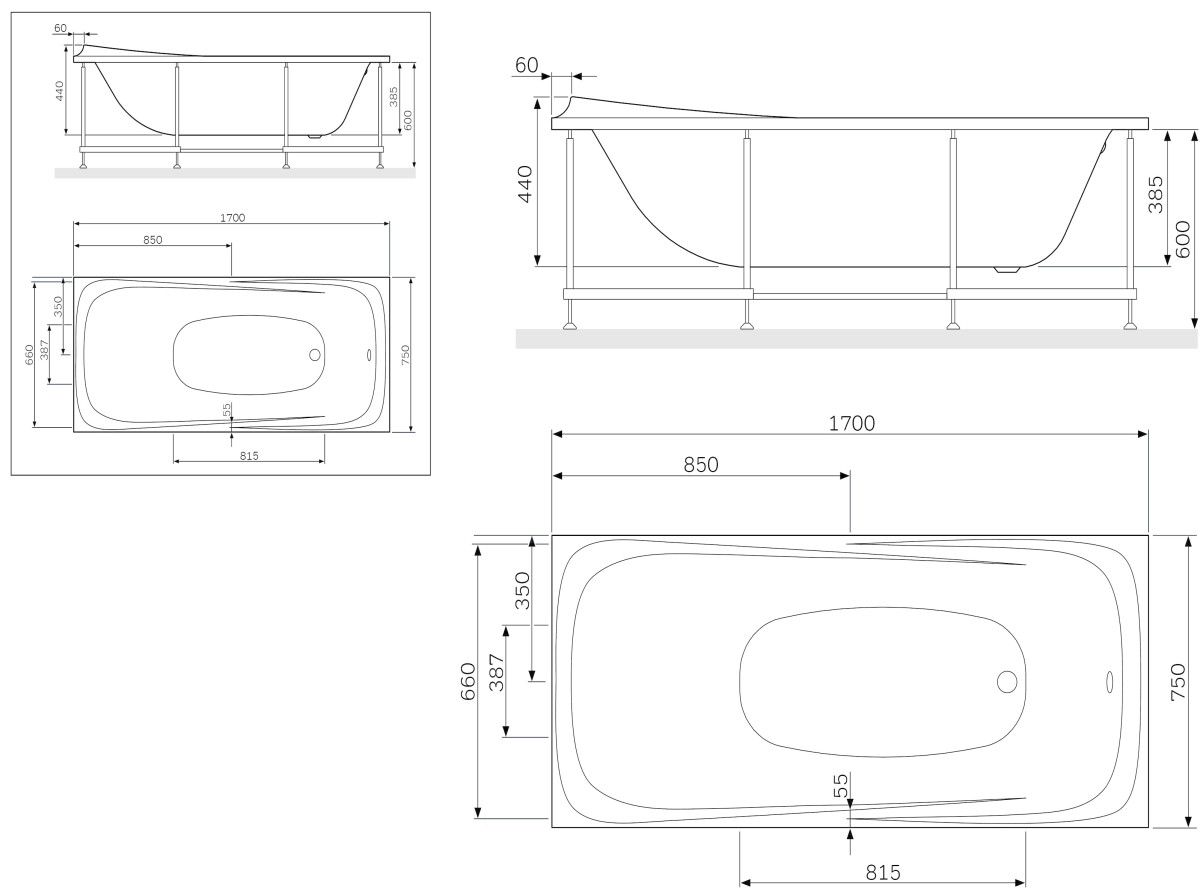 Am.Pm Sensation W30A-170-075W-R каркас для ванны A0 170х75 см