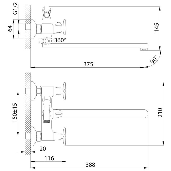 Смеситель для ванны Zerix D5Q 722 Хром ZX1180