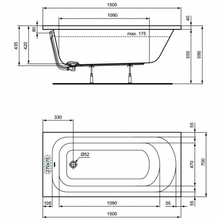 Ideal Standard Simplycity ванна акриловая прямоугольная 150х70 W004201