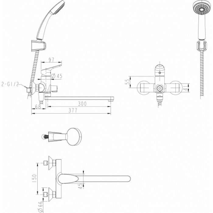 Bravat Drop F64898C-LB смеситель для ванны хром