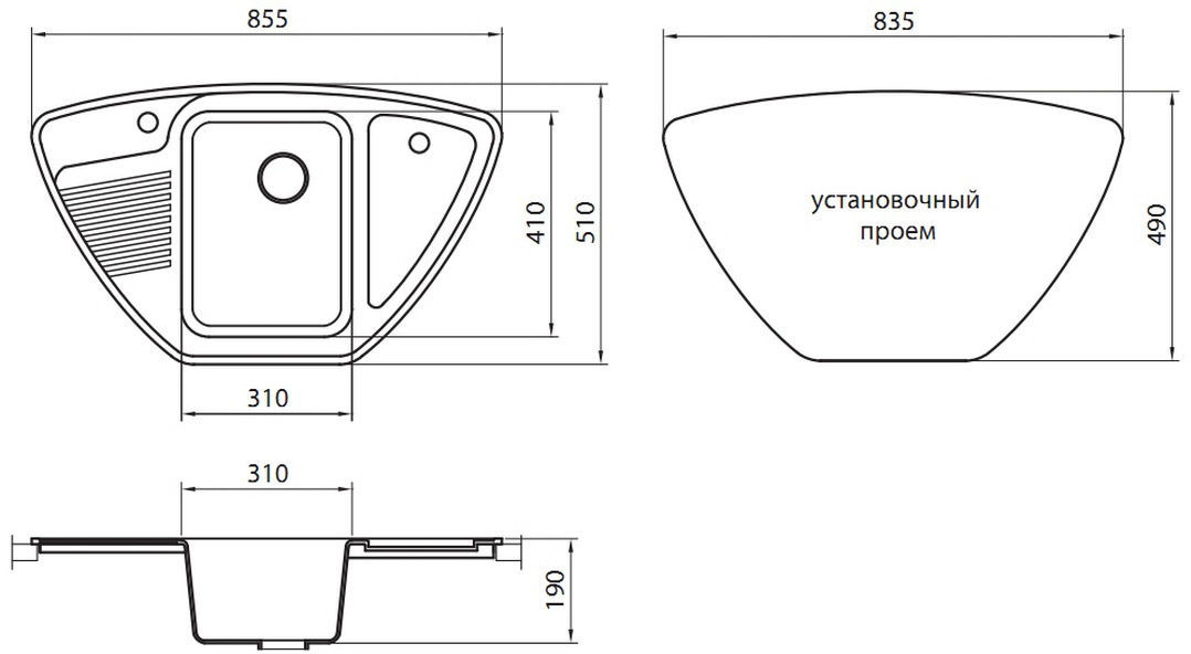 Granicom G-008 кухонная мойка антрацит 85.5 х 51 см