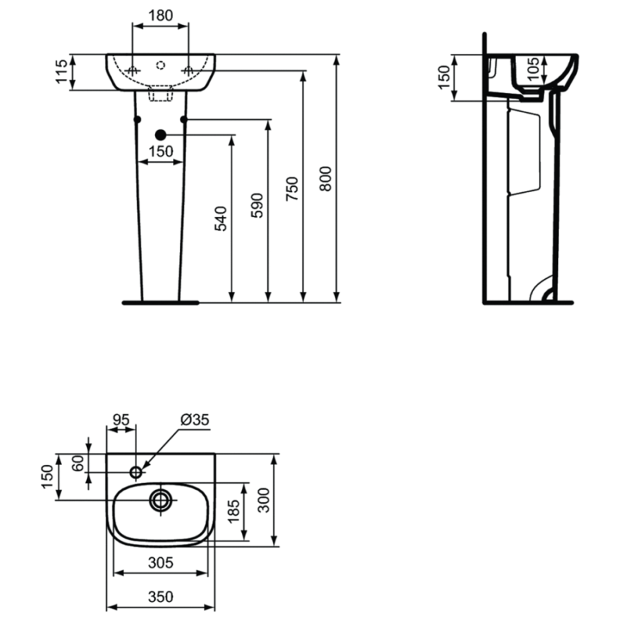 Ideal Standard раковина подвесная левая 35x30 см T470901