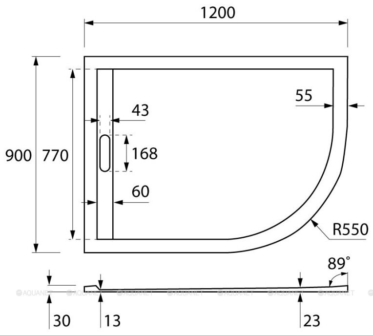 Cezares TRAY-AS-RH-120/90-550-30-W-L душевой поддон литьевой мрамор 120*90*3