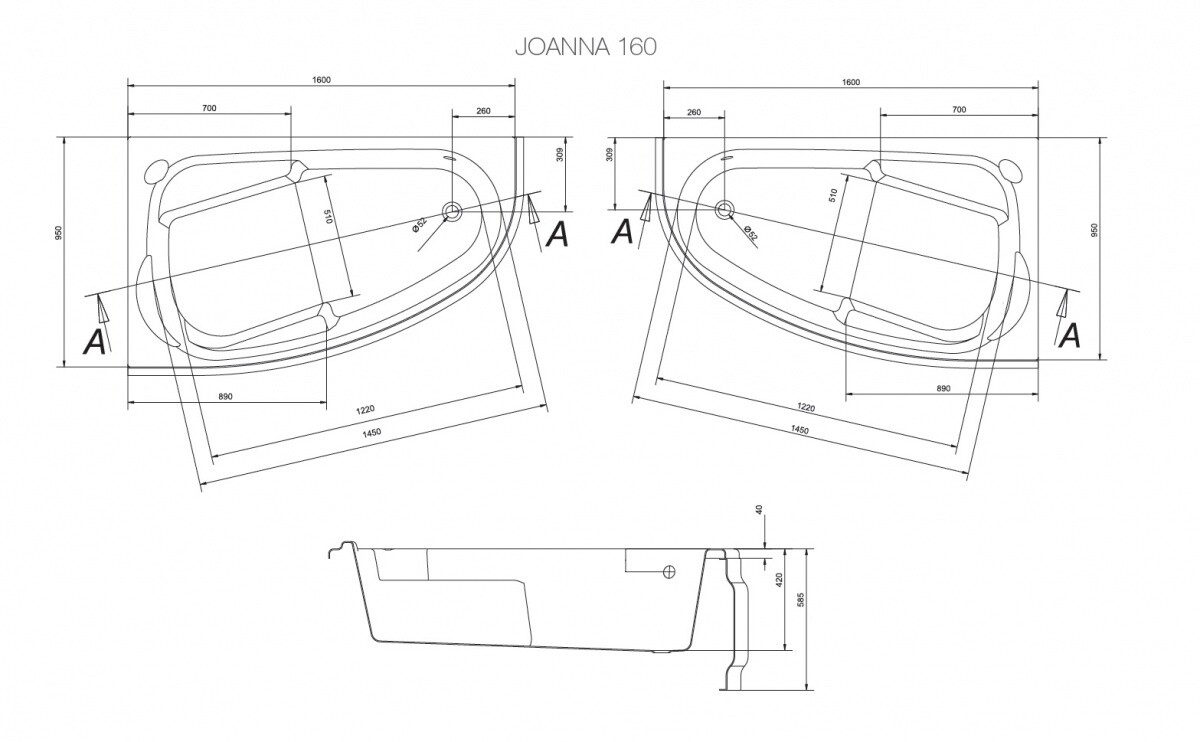 Cersanit Joanna 160*95 ванна акриловая угловая L 63338