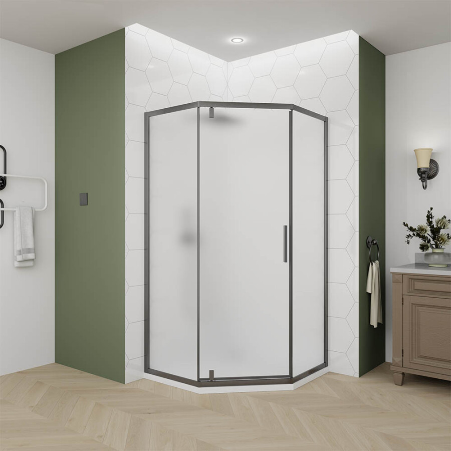 Душевой угол Veconi Ottimo P10 GR (90×90×190) распашная, профиль брашированный графит, стекло матовое OP10GR-9090-07-C9