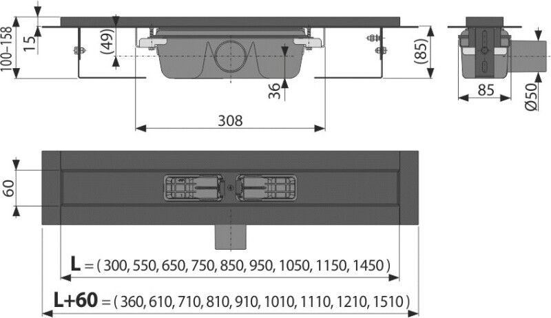 Alcaplast APZ1BLACK Душевой лоток 1050 мм