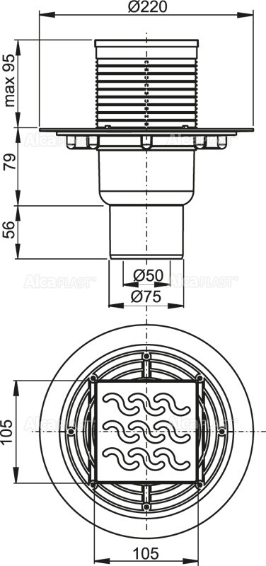 Alca Plast APV202 Душевой трап 105*105 мм