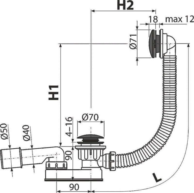 Alca Plast A507BLACK Сифон для ванны