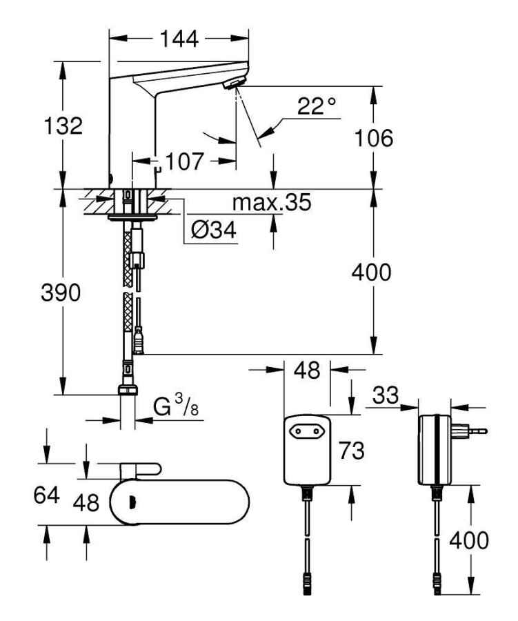 Grohe Eurosmart Cosmopolitan E 36325001 смеситель для раковины инфракрасный