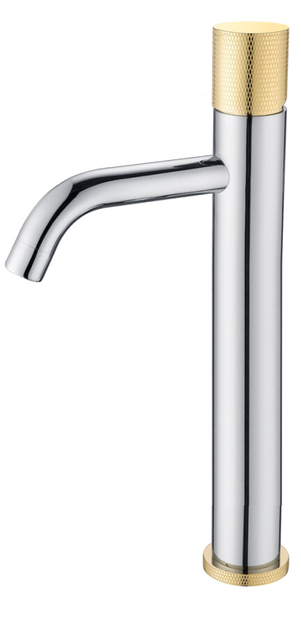 Смеситель для раковины высокий Boheme Stick Хром ручка Золото Touch 122-CRG.2