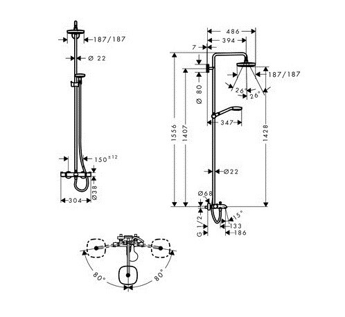 Hansgrohe Croma Select E 180 2jet 27352400 Душевая система с изливом