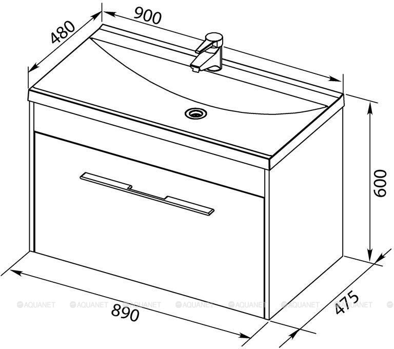 Aquanet Августа 90 тумба с раковиной подвесная белый 00225441