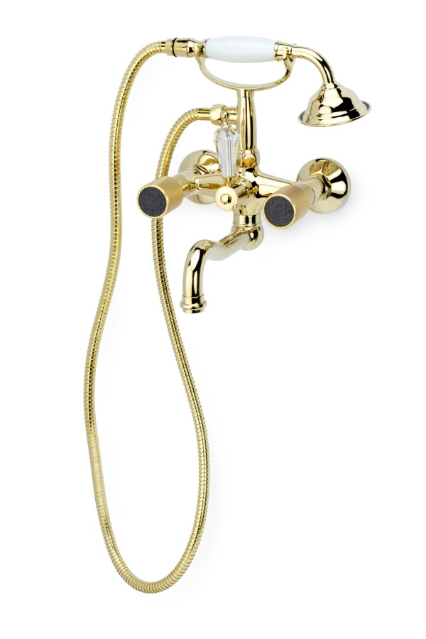 Смеситель для ванны с душевым комплектом Boheme Royal Cristal Золото переключатель Swarovski 293-Royal/CRST black