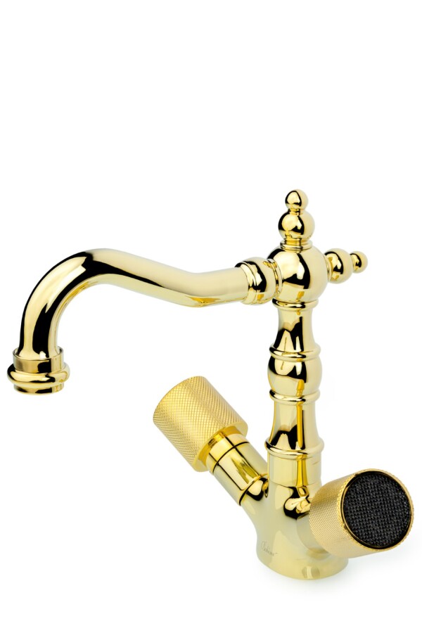 Смеситель для раковины высокий Boheme Royal Cristal Золото 292-Royal/CRST black