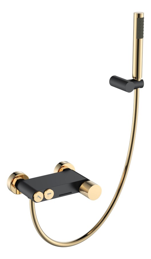 Смеситель для ванны с душевым гарнитуром Boheme Stick Черный / Золото ручка Touch 123-BG.2