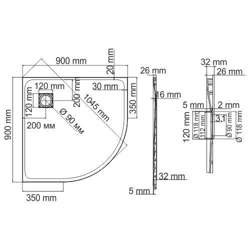 WasserKRAFT Elbe 74T01 душевой поддон стеклопластик 90*90*2,6