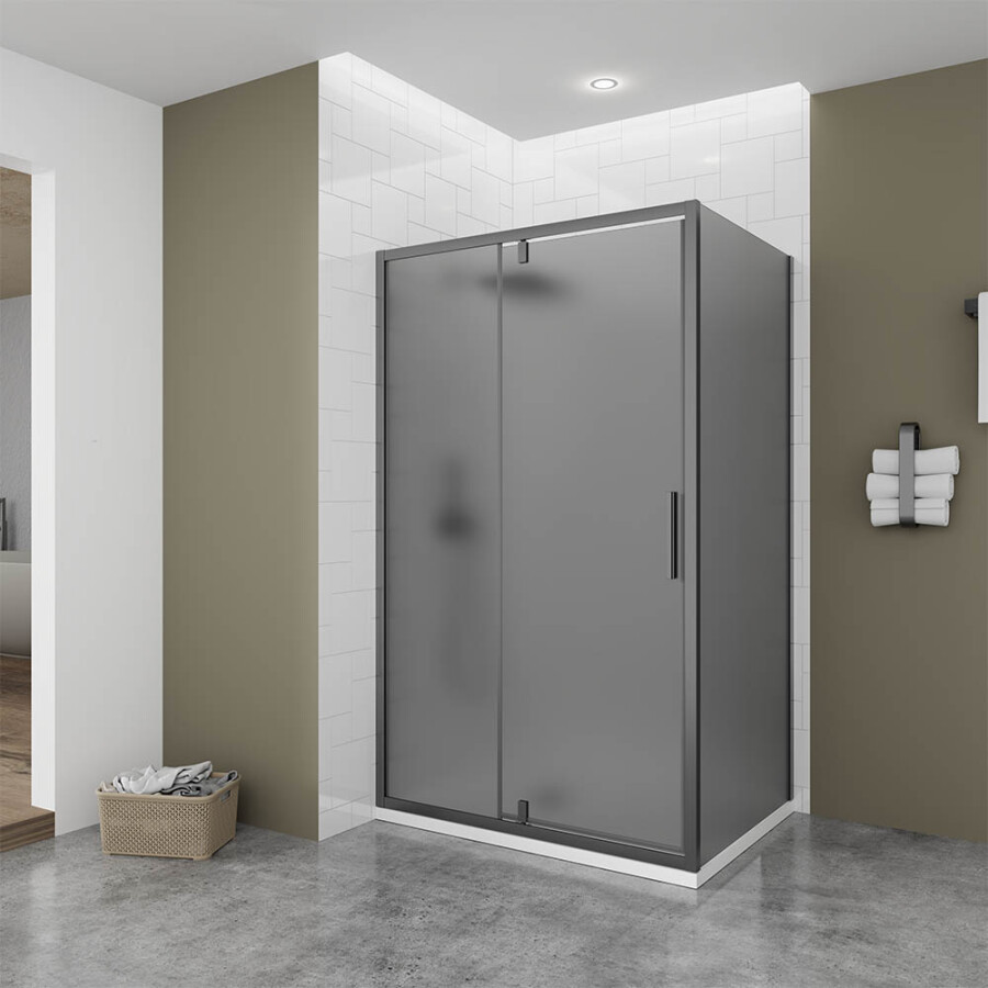 Душевой угол Veconi Ottimo P20 GR-SP (120×100×190) распашная, профиль брашированный графит, стекло тонированное матовое OP20GR-SP-120100-12-C9