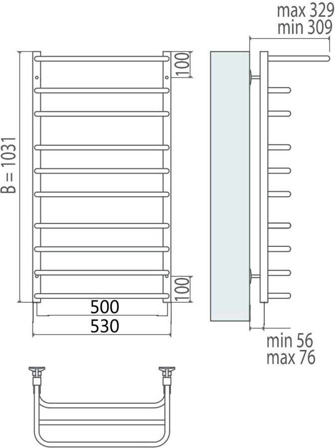 Terminus Арктур полотенцесушитель электрический П10 500*1031 с полкой