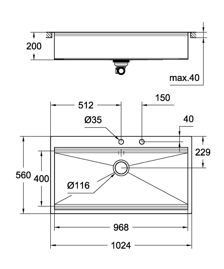 Grohe K800 120-S 102,4*56 31586SD0 мойка кухонная